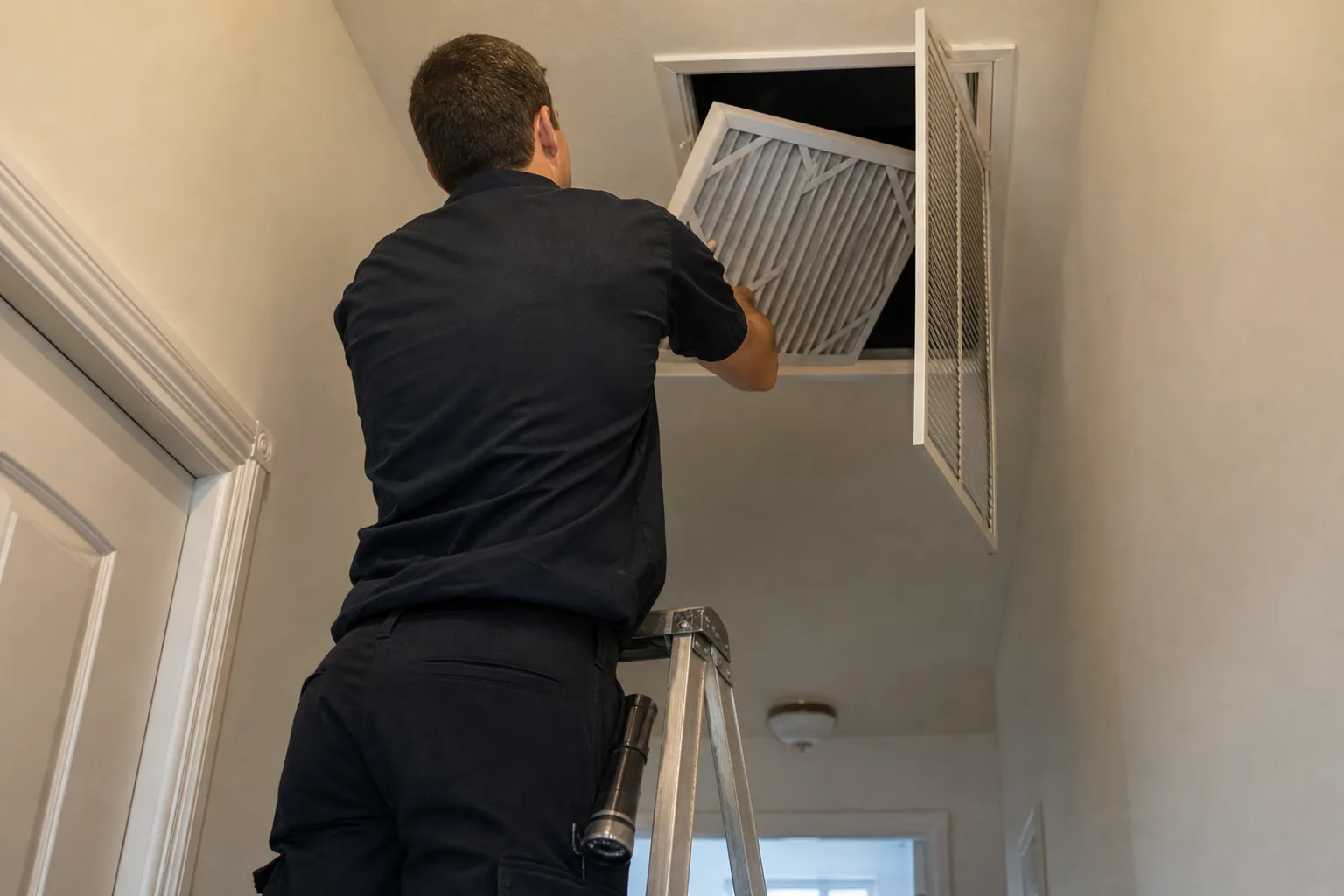 A technician changing an air filter at a return grille - for HVAC Maintenance and Tune-Up in Santa Ana, CA